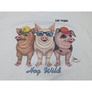 Vintage Hog Wild Pigs Butts Las Vegas Funny Cute T-Shirt Adult Size‎ Medium